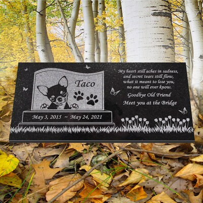 Chihuahua Personalized Dog Memorial - Granite Stone Pet Grave Marker - 6x12 - Taco - image3